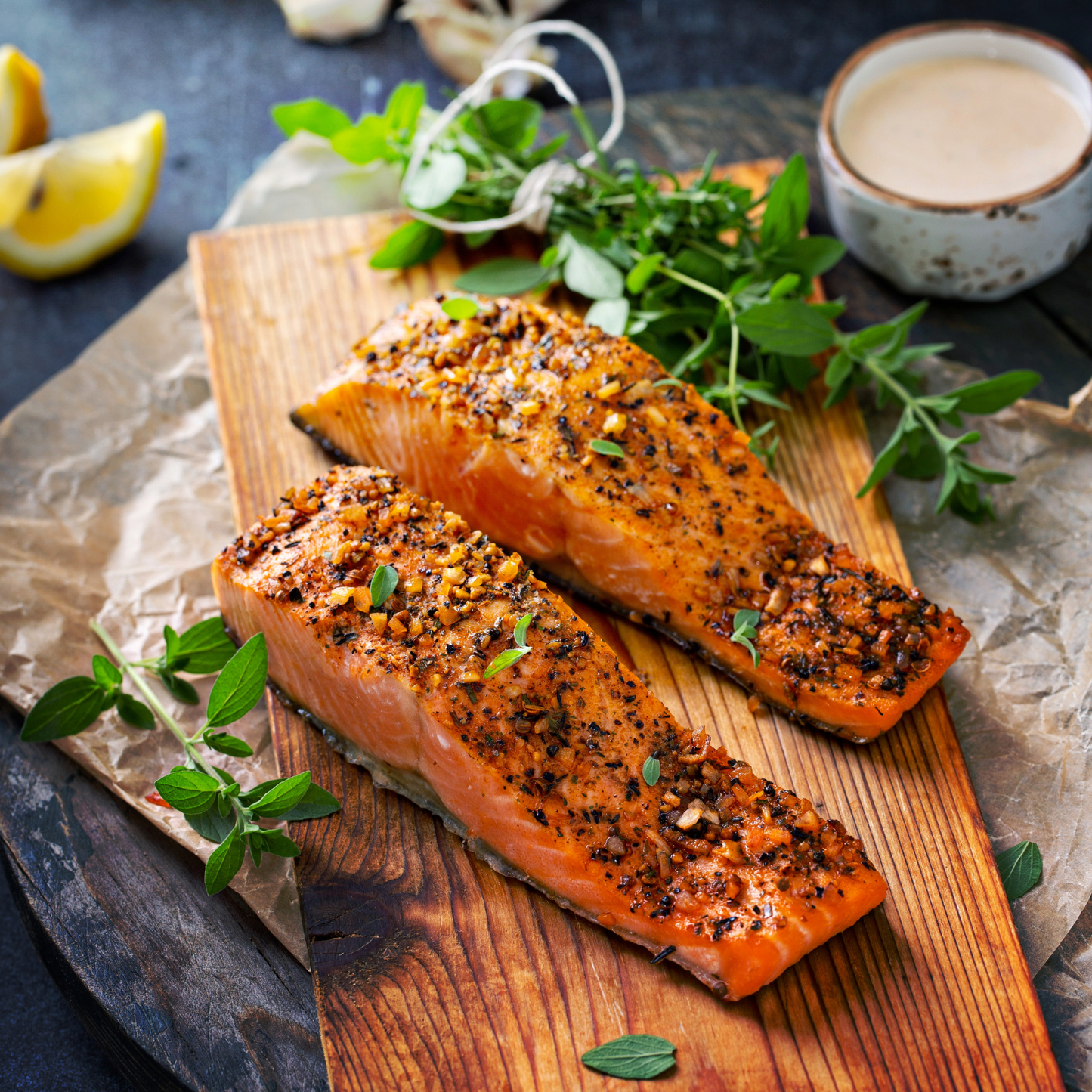 Livraison de Pavés de saumon mariné, planche de cèdre au Québec